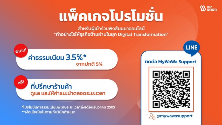 สิทธิพิเศษสำหรับ ลูกค้า CLT  รับส่วนลดค่าธรรมเนียม เพียง 3.5% เมื่อใช้บริการ Platform MYWAWA  พร้อมที่ปรึกษาร้านค้า ดูแลและให้คำแนะนำตลอดเวลา ฟรี !!!!